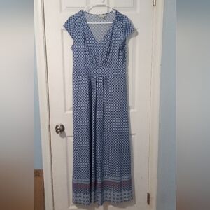 Dana Buchman Blue and Pink Patterned Maxi Dress